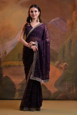 Women georgette embroidered saree with sequinned lace 1