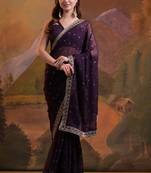 Women georgette embroidered saree with sequinned lace