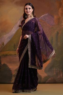 Women georgette embroidered saree with sequinned lace 2