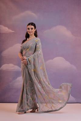 Designer zigzag sequence embroidered georgette saree 1