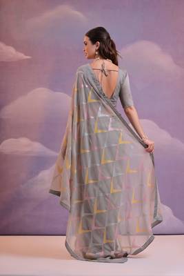 Designer zigzag sequence embroidered georgette saree 4