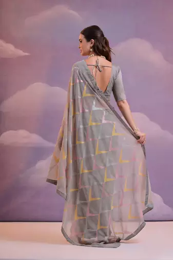 Designer zigzag sequence embroidered georgette saree