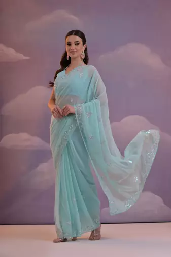 Designer sequence embroidered georgette saree
