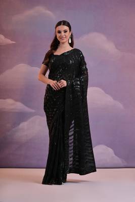 Designer zigzag sequence embroidered georgette saree 1