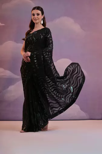 Designer zigzag sequence embroidered georgette saree