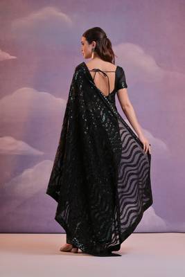 Designer zigzag sequence embroidered georgette saree 4
