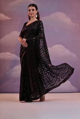Designer zigzag sequence embroidered georgette saree 1