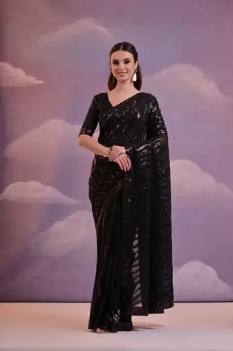 Designer zigzag sequence embroidered georgette saree