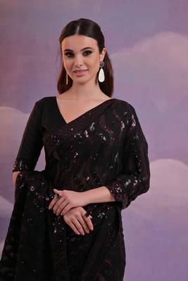 Designer zigzag sequence embroidered georgette saree 3
