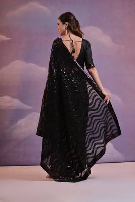 Designer zigzag sequence embroidered georgette saree 4