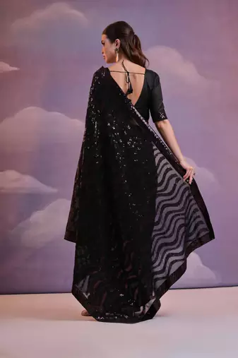 Designer zigzag sequence embroidered georgette saree