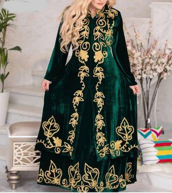 Green Velvet Wedding Kaftan Handcrafted Aari Embroidered Work Stitched Party Wear Dresses 1