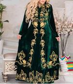 Green Velvet Wedding Kaftan Handcrafted Aari Embroidered Work Stitched Party Wear Dresses