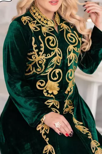 Green Velvet Wedding Kaftan Handcrafted Aari Embroidered Work Stitched Party Wear Dresses