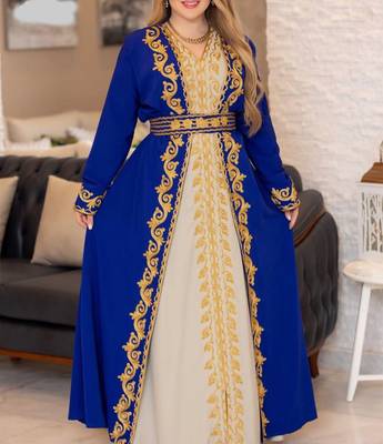 Royal Blue And Off White Georgette Kaftan Handcrafted Aari Embroidered Work Stitched Party Wedding Dresses 1