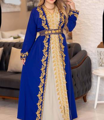 Royal Blue And Off White Georgette Kaftan Handcrafted Aari Embroidered Work Stitched Party Wedding Dresses 3
