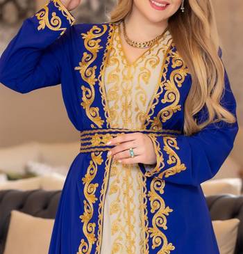 Royal Blue And Off White Georgette Kaftan Handcrafted Aari Embroidered Work Stitched Party Wedding Dresses 4