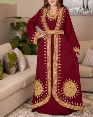 Maroon Georgette Handcrafted Aari work stitched Moroccan Dubai Kaftan Party Wedding Dresses 1