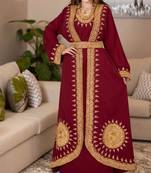 Maroon Georgette Handcrafted Aari work stitched Moroccan Dubai Kaftan Party Wedding Dresses