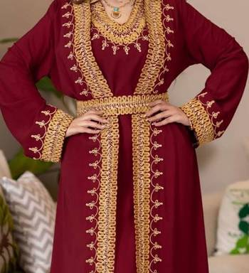 Maroon Georgette Handcrafted Aari work stitched Moroccan Dubai Kaftan Party Wedding Dresses 2