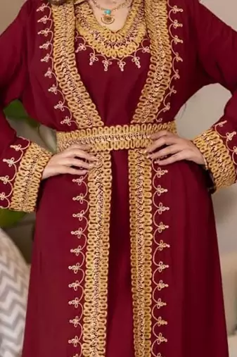 Maroon Georgette Handcrafted Aari work stitched Moroccan Dubai Kaftan Party Wedding Dresses