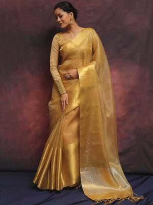 Gold tissue saree with blouse piece 1