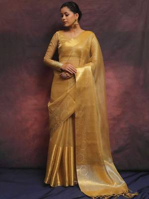 Gold tissue saree with blouse piece 2