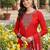 Women red silk blend embroidered straight kurta palazzo with dupatta