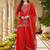 Women red silk blend embroidered straight kurta palazzo with dupatta