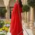 Women red silk blend embroidered straight kurta palazzo with dupatta