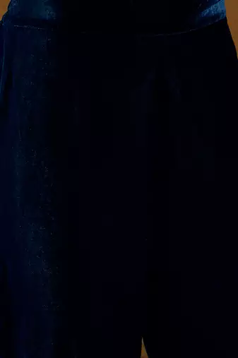 Women blue velvet solid embroidered straight kurta trousers with dupatta