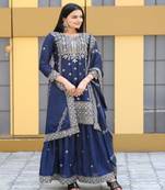 Navy Blue CHINON  emboidery work PARTY WEAR  Slwar suits 