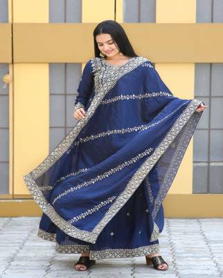Navy Blue CHINON  emboidery work PARTY WEAR  Slwar suits  4