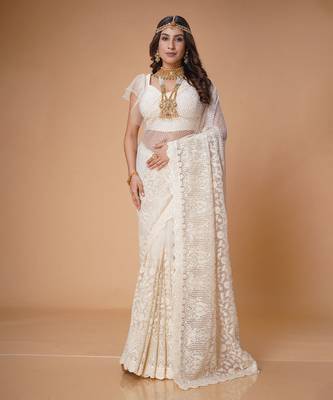 White fancy net saree 1