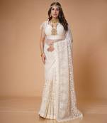 White fancy net saree