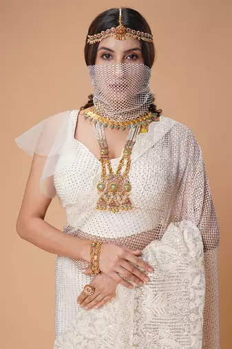 White fancy net saree