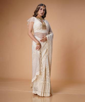 White fancy net saree 3