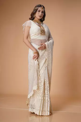 White fancy net saree
