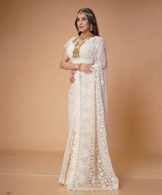 White fancy net saree 4