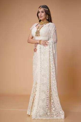 White fancy net saree