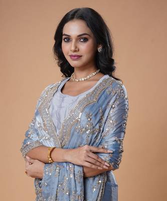 Blue beads work beautiful saree 2