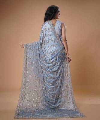 Blue beads work beautiful saree 4