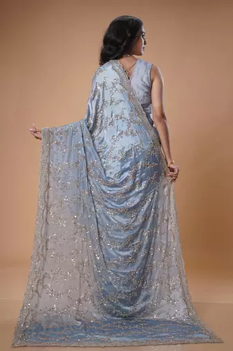 Blue beads work beautiful saree