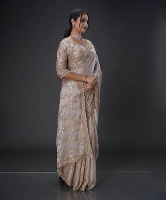 Light Brown beads tissue organza saree 5