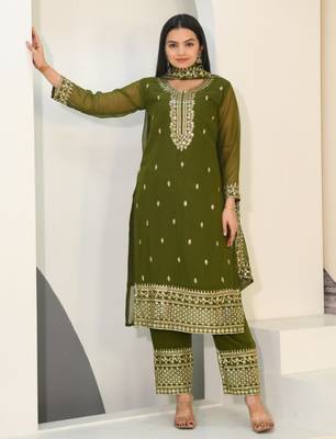 MAHENDI CHINON EMBROIDERY PARTY WEAR SUIT SET  1