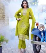LIGHT GREEN embroidery SILK SLWAR SUIT  