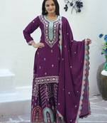 PURPLE HEAVY CHINON EMBROIDERY PARTY WEAR SUIT 