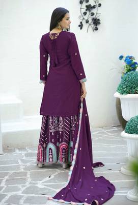 PURPLE HEAVY CHINON EMBROIDERY PARTY WEAR SUIT  5