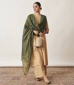 The Bottle Green Silk Tissue Chanderi Dupatta