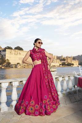 Pink Tussar Silk With Floral Print Lehenga Choli 1